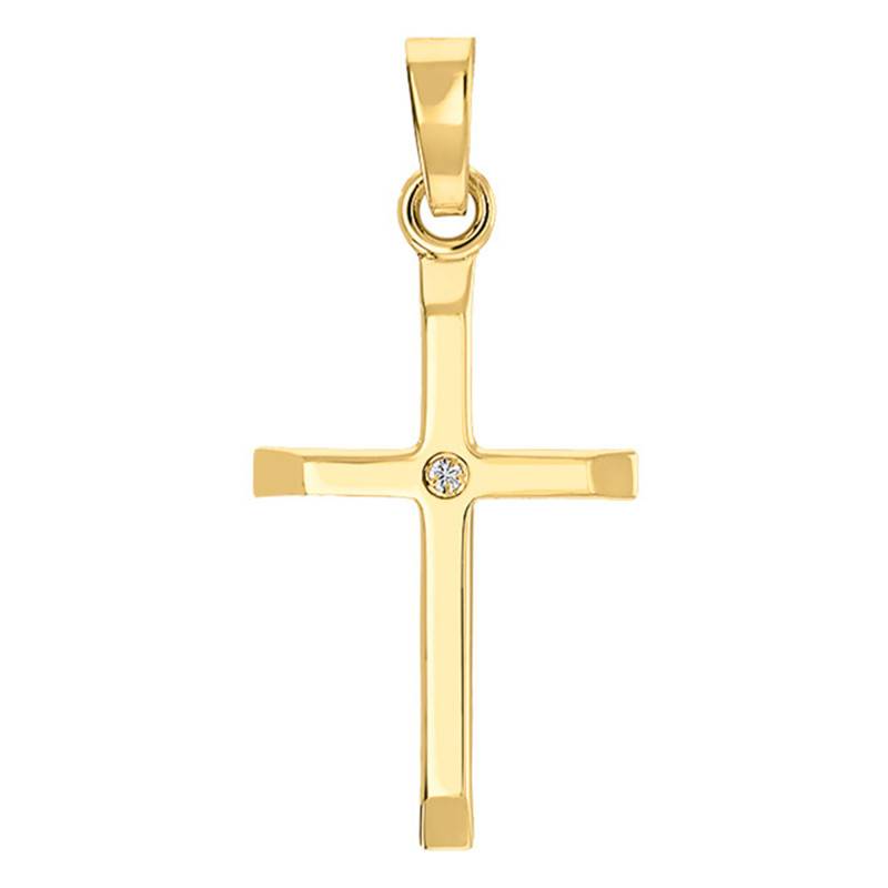 750/1000 Yellow Gold Domed Cross Pendant & 0.005 ct Diamond - W/P1 - Vandona