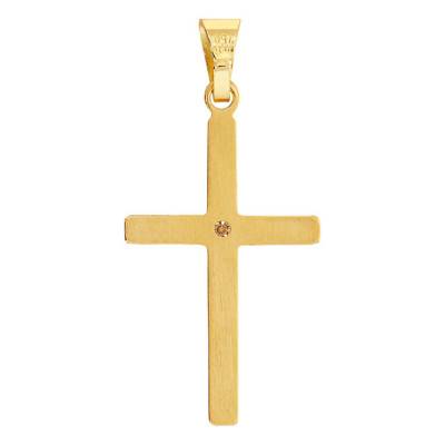 750/1000 Yellow Gold Domed Cross Pendant & 0.005 ct Diamond - W/P1 - Vandona