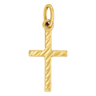 375/1000 Yellow Gold Ridged Hollow Cross Pendant - Vandona
