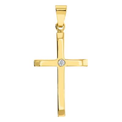 Pendentif croix latine Or Jaune 750 et zircons - Vandona