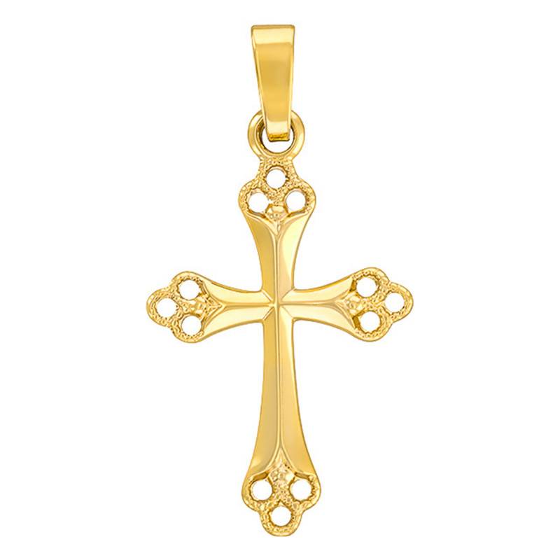 750/1000 Yellow Gold Fancy-Edge Orthodox Cross Pendant - Vandona