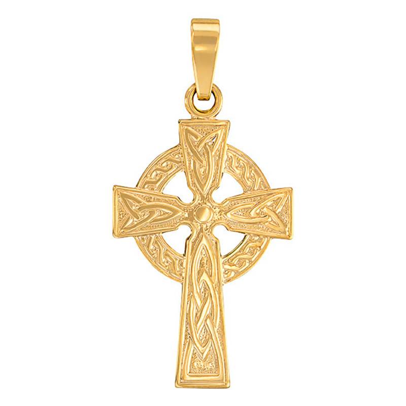 375/1000 Yellow Gold Celtic Cross Pendant - Vandona
