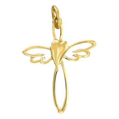 375/1000 Yellow Gold Winged Cross and Heart Pendant - Vandona