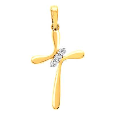 Pendentif croix Or Jaune 375 et diamants 0.04 carat - Juweel