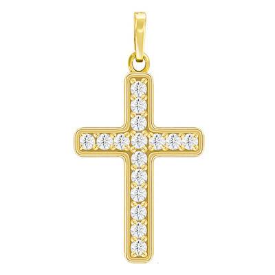 Yellow Gold-Plated Cross Pendant with Zirconia - Murat Paris