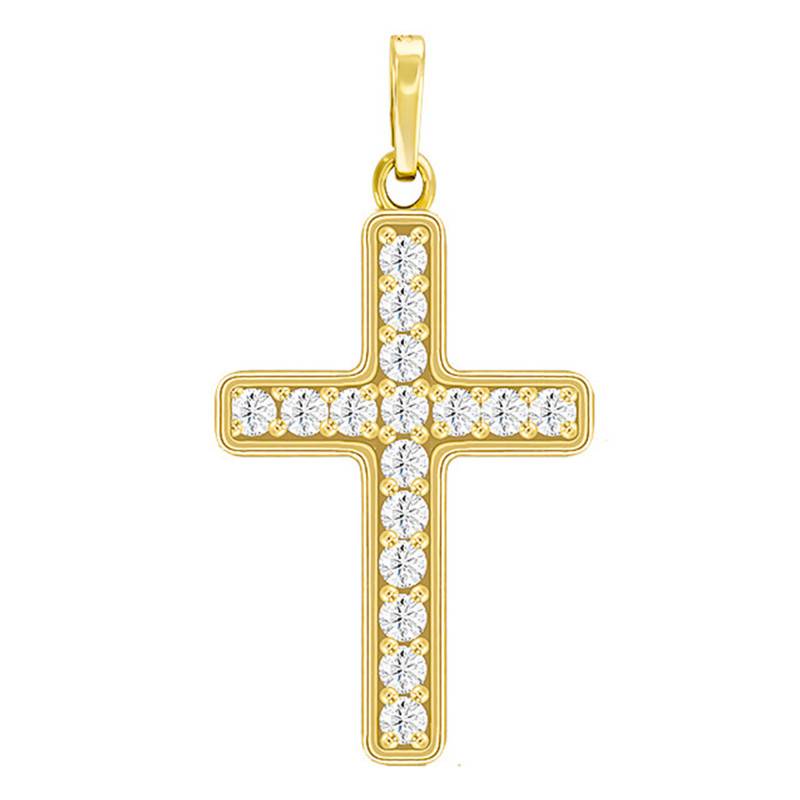 Yellow Gold-Plated Cross Pendant with Zirconia - Murat Paris