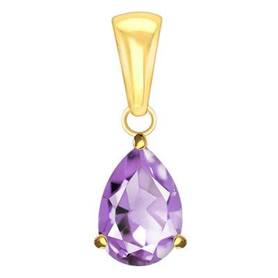 Yellow 375 or 750/1000 Gold & Pear-Cut Amethyst Pendant - Aurora