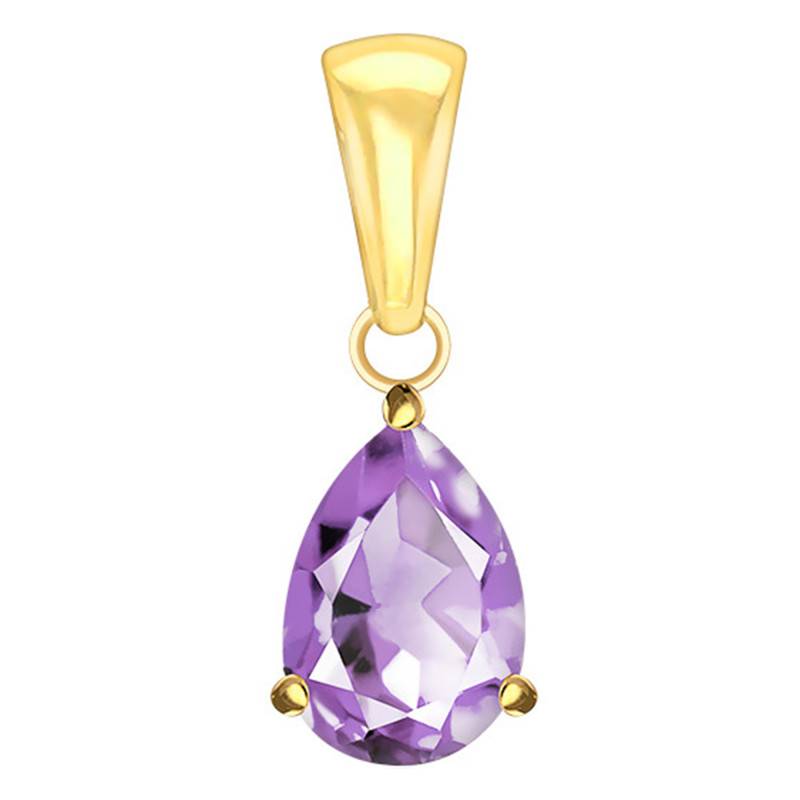 Yellow 375 or 750/1000 Gold & Pear-Cut Amethyst Pendant - Aurora