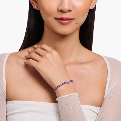 925 Silver & Amethyst-Color Bead Charming As We Dream Bracelet, Length 16 cm to 19 cm, Width 9 mm - A2137-041-13-L - Thomas Sabo