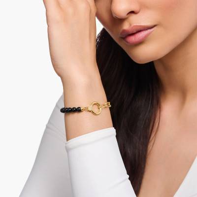 Bracelet Cosmic Amulets Onyx en Plaqué Or Jaune, 16 à 19 cm, Largeur 7,00 mm - A2134-177-11-L19v - Thomas Sabo