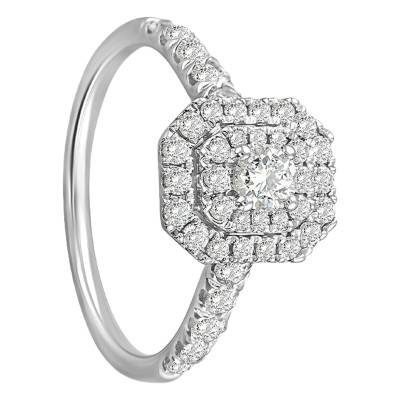Art Deco Diamond Engagement Ring with Side Stones in 750/1000 White Gold - Alliantine