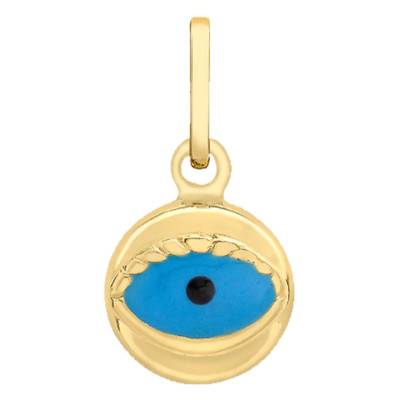 Blue Enamel Evil Eye Pendant & 375 Yellow Gold - Emanessence
