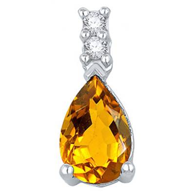 Pendentif, Or Blanc 750, Citrine & Diamants - Aurora