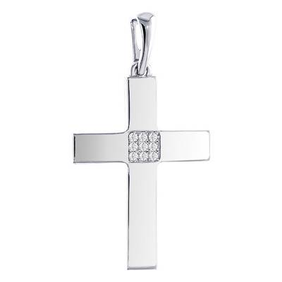 Pendentif croix Or Blanc 375 et diamants 0.03 carat - Juweel