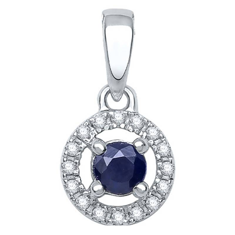 White Gold Circle Pendant with Sapphire & Diamonds - Aurora
