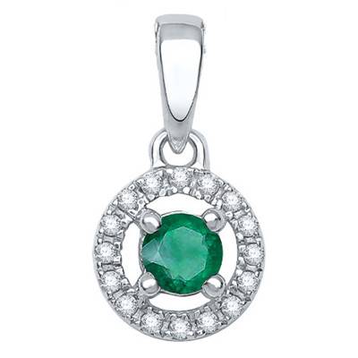 Pendentif Cercle de Diamants, Emeraude & Or Blanc - Aurora