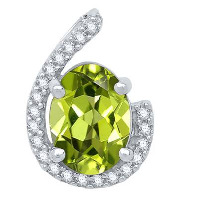 Pendentif Goutte de Péridot, Diamants et Or Blanc - Aurora