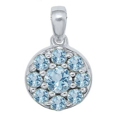 Pendentif Rond d'Aigue Marine & Or Blanc 375 ou 750 - Aurora