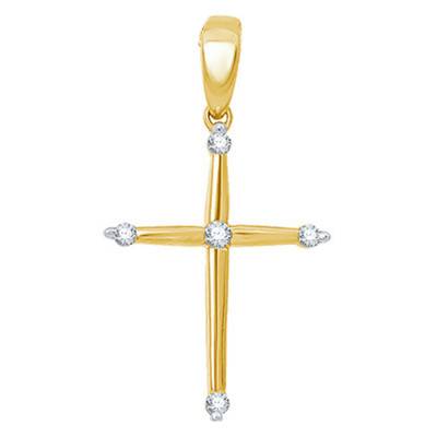 Yellow Gold & 0.04 ct Diamond Cross Pendant - Emanessence