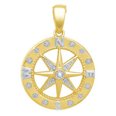 Yellow Gold & Diamond Compass Rose Pendant - Emanessence