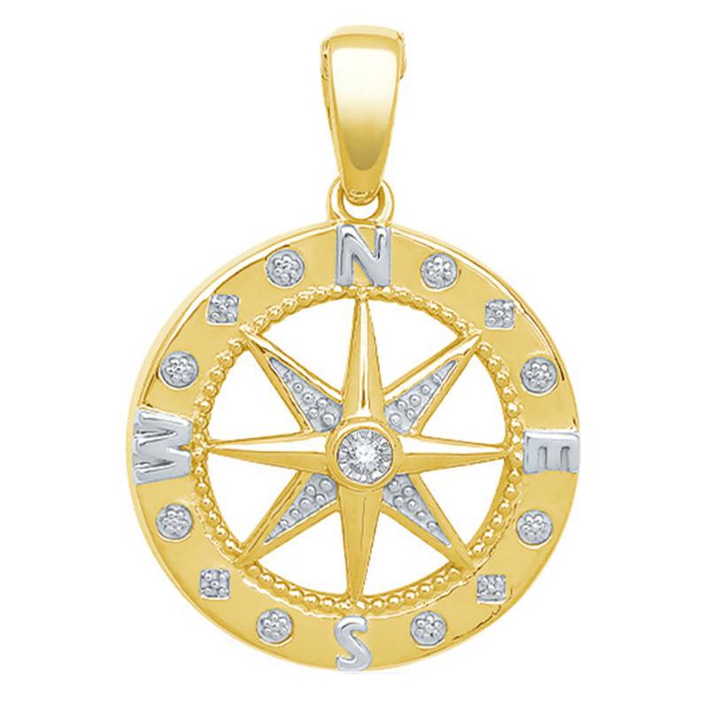 Yellow Gold & Diamond Compass Rose Pendant - Emanessence