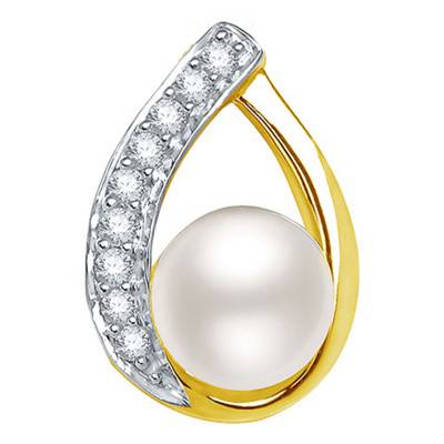 Yellow Gold, Pearl & Diamond Pendant - Emanessence
