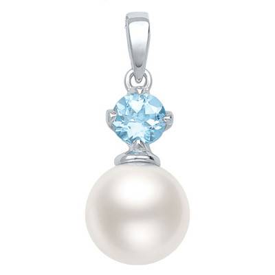 Pendentif, Or blanc, Topaze Bleue & Perle - Aurora