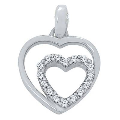 Double Heart Pendant in White Gold & 0.04 ct Diamonds - Emanessence