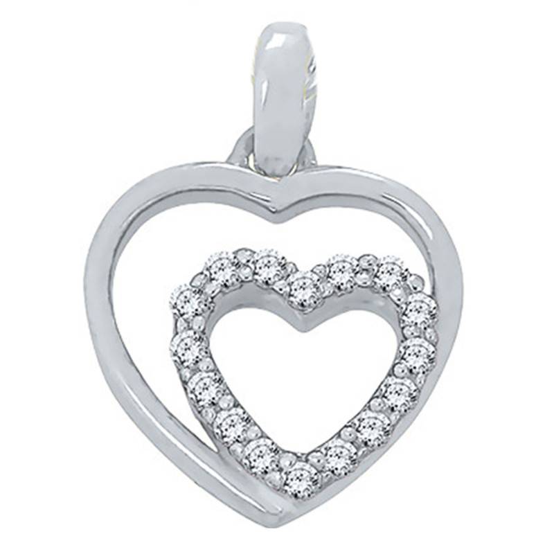 Double Heart Pendant in White Gold & 0.04 ct Diamonds - Emanessence