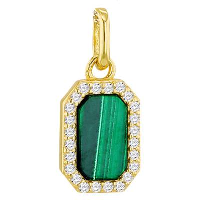 Pendentif Octogonal en Malachite, Oxydes de Zirconium & Argent 925 Doré - Aurora