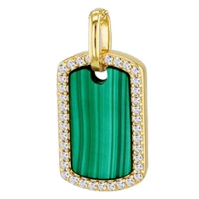Pendentif Dog Tag en Malachite, Oxydes de Zirconium & Argent 925 Doré - Aurora