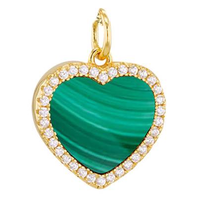 Pendentif Coeur en Malachite, Oxydes de Zirconium & Argent 925 Doré - Aurora