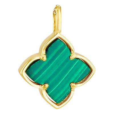 Pendentif Floral en Malachite, Oxyde de Zirconium & Argent 925 Doré - Aurora