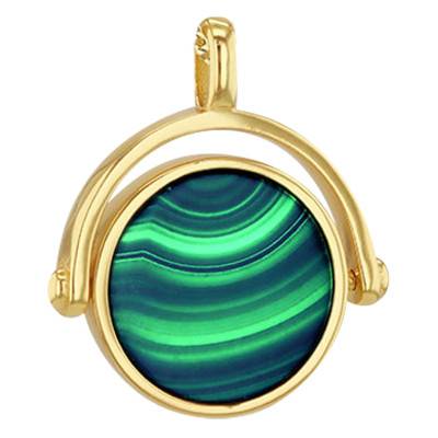 Pendentif Rond Spinner en Malachite & Argent 925 Doré - Aurora
