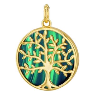 Pendentif Rond Arbre de Vie en Argent 925 Doré & Malachite - Aurora