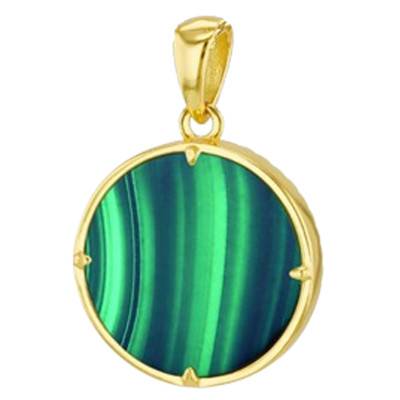 Pendentif Rond Arbre de Vie en Argent 925 Doré & Malachite - Aurora