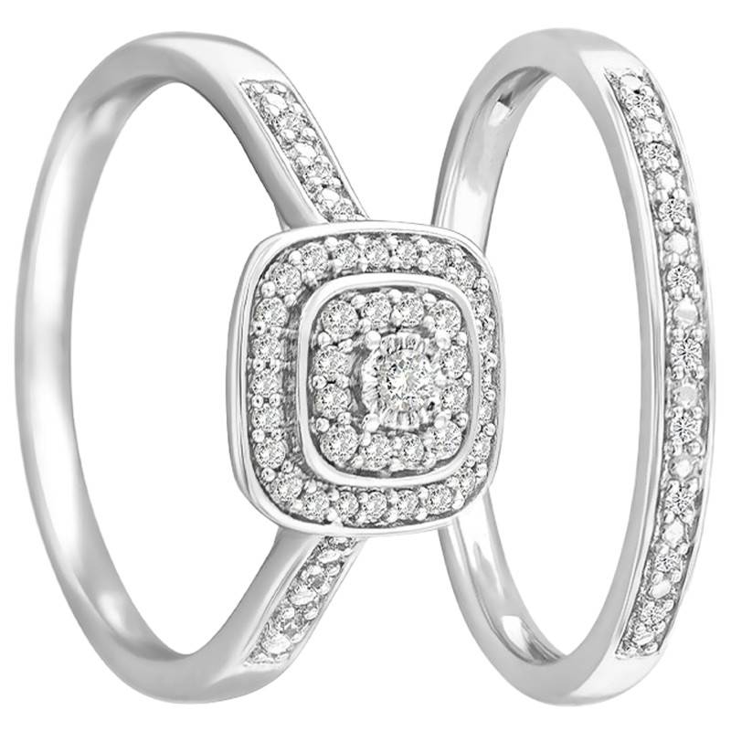 White Gold 750/1000 Gabriela Pavé Engagement Ring & Half-Eternity Wedding Ring Duo with Diamonds - Alliantine