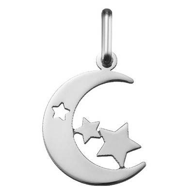 Pendentif Lune & Etoiles Or Blanc 750 - Argyor