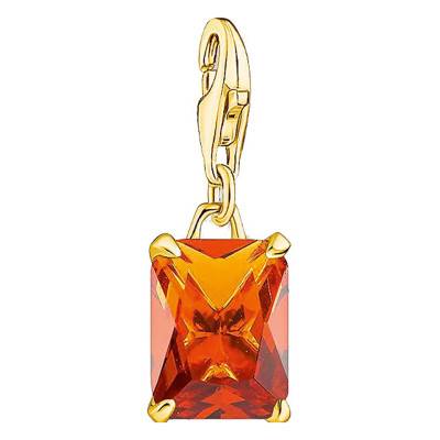 18K Yellow Gold-Plated Charm Pendant With Large Orange Stone - 1868-472-4 - Thomas Sabo