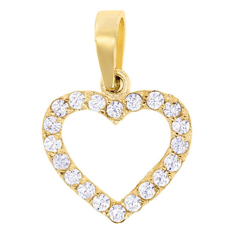 375 or 750/1000 Yellow Gold & Zirconium Oxide Open-Work Heart Pendant - Vandona