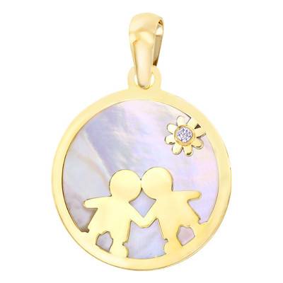 Yellow Gold 375 or 750 & Mother-of-Pearl Children Pendant - Vandona
