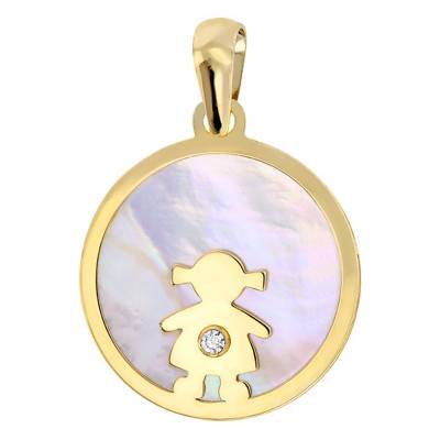 Yellow Gold 375 or 750 & Mother-of-Pearl Girl Pendant - Vandona