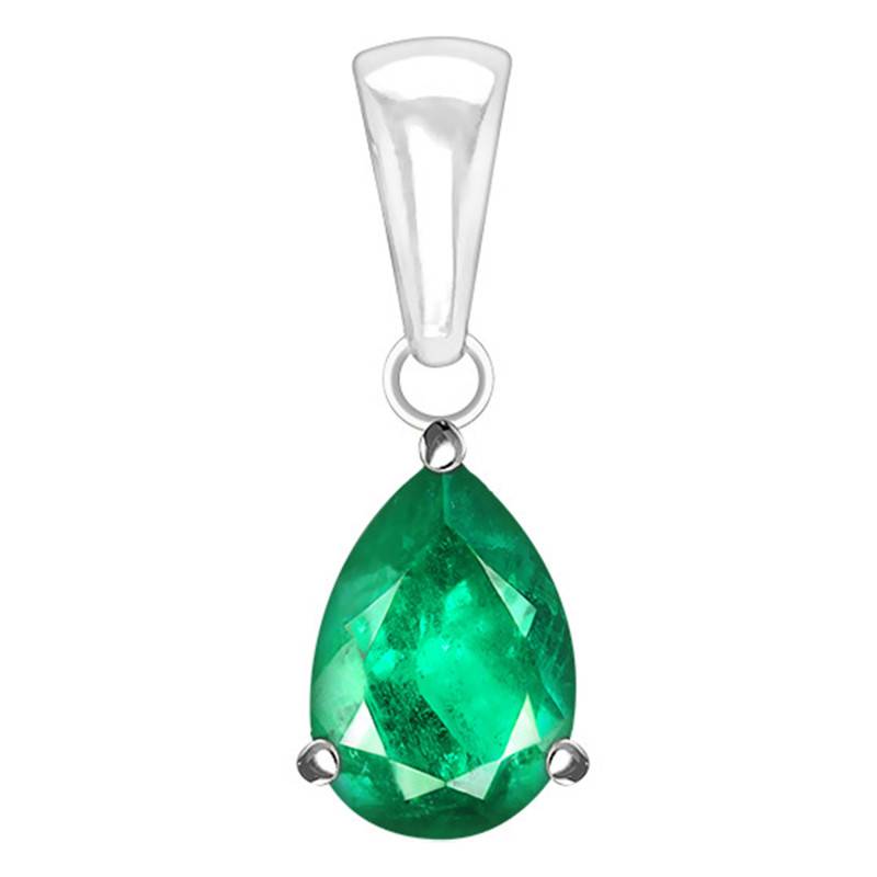375 or 750/1000 White Gold & Pear Emerald Pendant - Aurora