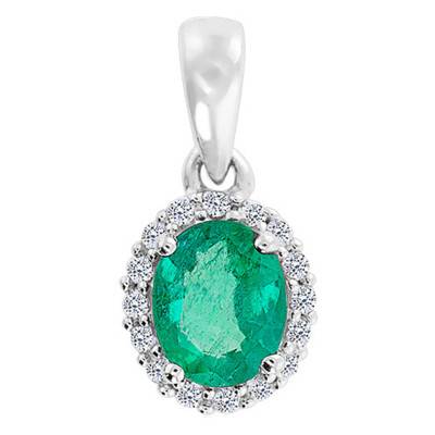 Pendentif Or Blanc 375 ou 750 Diamants & Emeraude - Aurora