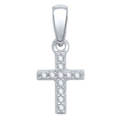 Pendentif Croix, Or Blanc 375 ou 750 & Diamants de 0.04 ct - Aurora