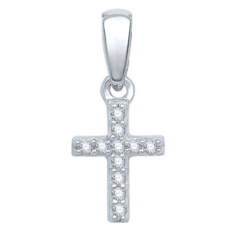 Pendentif Croix en Or Blanc 375 ou 750 & Diamants 0,04 ct - Emanessence