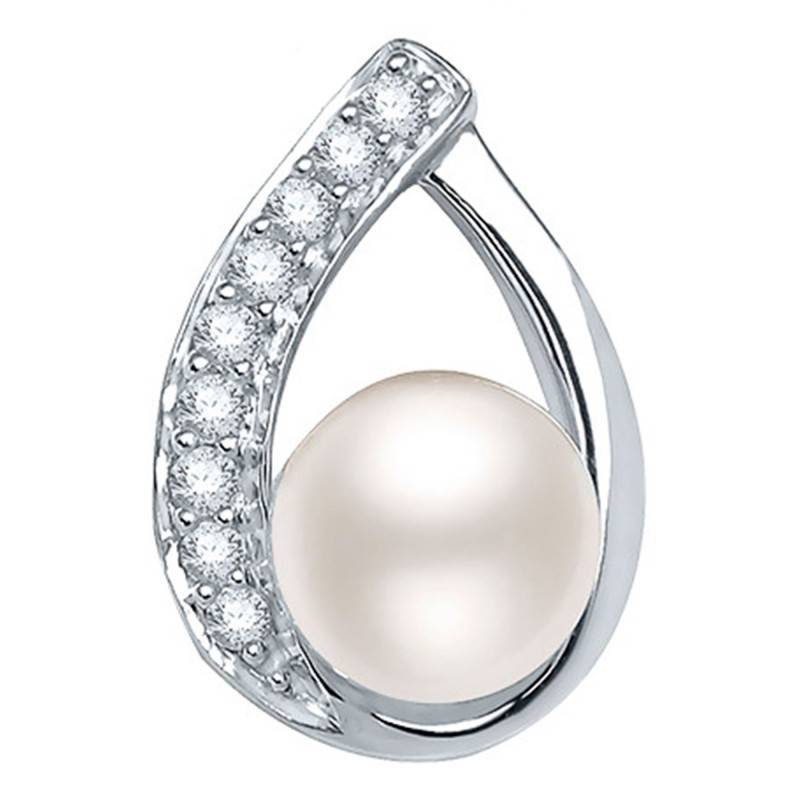 Pendentif en Or Blanc Perle & Diamants - Emanessence