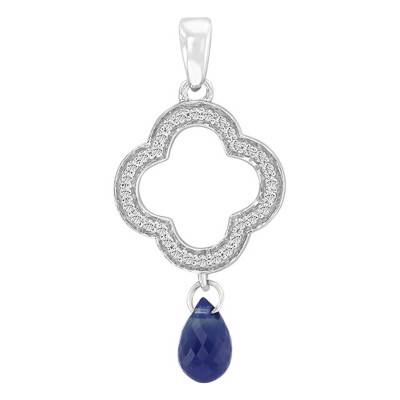 Pendentif Trèfle en Or blanc Diamant & Saphir - Aurora