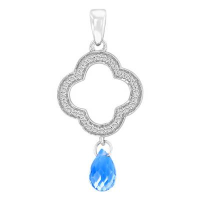 Pendentif Trèfle Or blanc Diamant & Topaze - Aurora