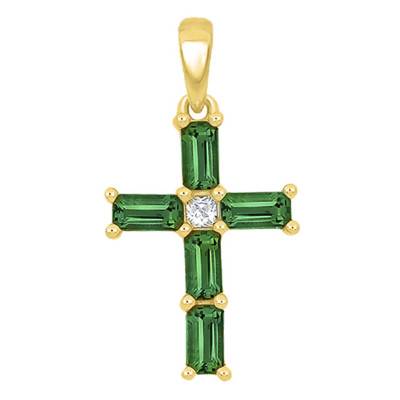 Croix émeraude rectangle et diamant Or Jaune 375 ou 750 - Orphée